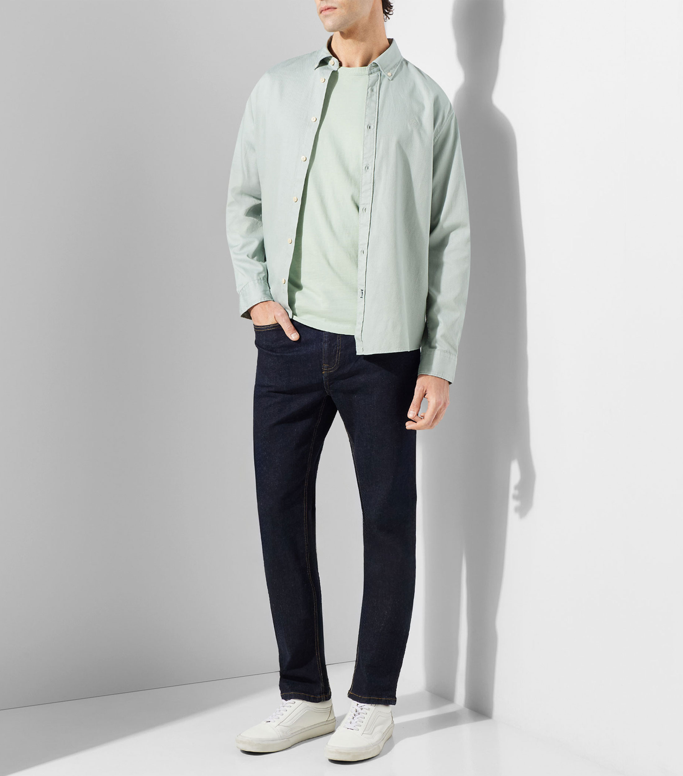 Camisa lisa manga larga Hombre